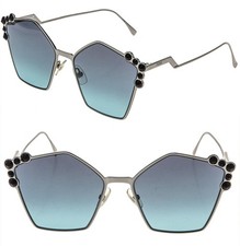 FENDI FF0261S CAN EYE 0261 Ruthenium Blue Stud Geometric Metal Flat Sunglasses picture
