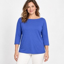 The Talbots Tee Medium Blue 3/4 Sleeve Stretch Casual Boat Neck picture