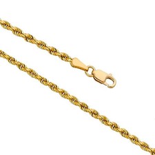 14K Real Solid Yellow Gold 1.5mm-6mm Rope Chain Necklace with Lobster Claw Clasp picture