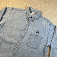 Marshall Thundering Herd VTG Denim Button Up Shirt Mens Large Blue Faded Wash picture