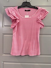Zesica NWT Pink Striped Top With Ruffle Sleeves picture