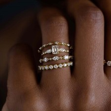 ONE SET 4 PCS Fashion Women 18K Gold Plated CZ Sparkling Band Ring picture