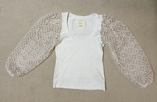Maeve by Anthropologie Lace Crochet Sleeve Top Off White Womens Small Fairy Y2K picture