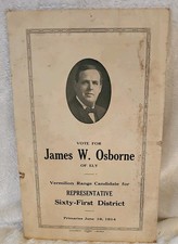 1914 Vtg Representative District Candidate James Osborne Poster Ely MN Vermilion picture