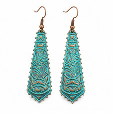 Turquoise Patina Antique Bronze Tone Boho Long Drop Dangle Statement Earrings picture