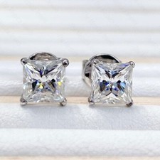 2.84 TCW Princess Cut Moissanite Push Back Earring 14k White Gold Plated picture
