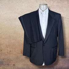 Andre Vachon 2 Piece Tuxedo Suit Mens 44R 40x30 Solid Black Wool Blend Dinner picture