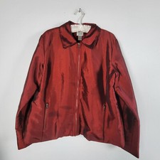 Chico's Womens Zip Front Red Shimmer Jacket Size 2 Lightweight Collared Lined picture