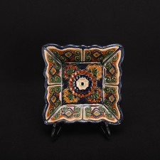 Chinese Tang Sancai Ceramic Carved Flowers Square Tea Tray Porcelain Plate 7.64