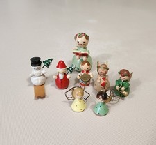 Vtg Italy Putz Wood Miniature Angels Santa Snowman Figurine Ornament Lot of 8 picture