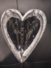 Vintage MCM Plymouth Ceramic Heart Ashtray Black Gray Drip Speckle Glaze 9 picture