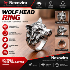 Men's Wolf Ring 316L Stainless Steel Viking Gothic Biker Punk Silver Size 7-12 picture