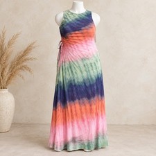 City Chic Maxi Aliza Dress Sunset Ombre Tie Dye Pleated Ruched Gown Size 18 M picture