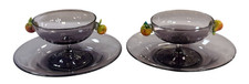 VENETIAN MURANO AMETHYST PAIR OF FINGER BOWLS WITH APPLIED FRUITS PEARS picture