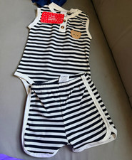 PatPat 2pc Striped Sleeveless Bodysuit & Shorts Set 3-6M Black/White picture