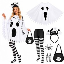 NatuBeau 6PCS Ghost Costume Set Adult Double-Sided Poncho Halloween picture