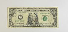 Circulated 1993 $1  Dollar Bill Serial Number B69543969F - Misaligned Slightly picture