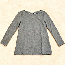 LOFT Petites Womens Gray Cotton Knit Long Sleeve Round Neck Top PXS NWT MSRP $54 picture