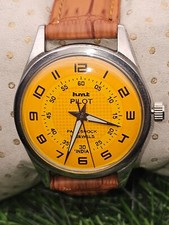 Beautiful Mens HMT Pilot Parashock Mechanical Wind 17J Watch Yellow Dial picture