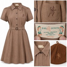 Girl Scouts Rare Vintage 1950s Official Uniform Dress Hat Embroidered Belted picture