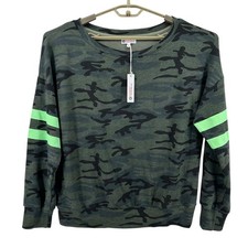 SUNDRY Size XL/14 Camouflage Crew Neck Sweatshirt Green Stripe Long Sleeve NWT picture