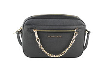 Michael Kors Jet Set East West Black Gold Saffiano Zip Chain Crossbody Handbag picture