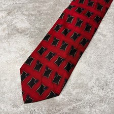 J.Z. Richards Necktie Mens OS Red Geometric Silk Hand Made picture