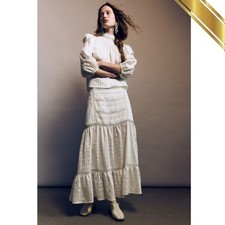 H&M Loose Fit Lace-inset Tiered Maxi Skirt White Comfortable - NWT Original 2026 picture