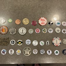 Lot of Forty (40) Flat Metal/Poker Chip Golf Ball Markers (some Rare Finds) picture