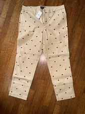 NWT J.Crew High Rise Girlfriend Cropped Pants Sz 10 Heart Print Valentine picture