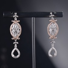 14K Two-Tone Gold Pear 8x6mm Dangle Earring Setting Lab Created Diamond Accents picture