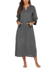 Ekouaer Women Zipper Robe 3/4 Sleeves Loungewear Dress Full Length Sleepwear ... picture