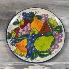 Vintage Mexican Hand Painted Fruit Plate Folk Art Hacienda Tuscan Pottery 11.5