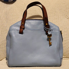 Fossil Rachel Medium Horizon Blue Leather Satchel Top Handle Bag Key Charm  picture