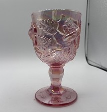 Fenton L G Wright Madonna Inn Wild Rose Wine Glass Water Goblet  Pink 6.25” picture