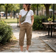 Prana Womens Pants Small Brown Draw String Capris Cargo Pants picture