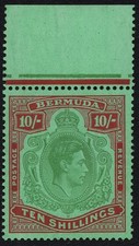 Bermuda 1939 KGVI SG 119 10/-Green and Deep Lake Samp  P14 MNH picture