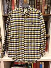 L L Bean 1912 Field Flannel Slightly Fitted Blue Yellow Plaid Shirt Size Large picture