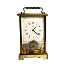 Vintage Schatz & Sohne 8-Day Brass Skeleton Brass Carriage Clock Bevel Glass picture
