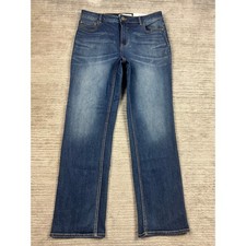 Cato Jeans Women 12 Blue Classic Straight Leg Medium Wash Whiskered Denim picture