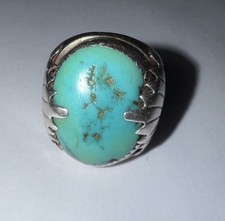 Vintage Zuni 23g Heavy Sterling Silver Turquoise Ring 7.5 G F Tsabetsaye picture