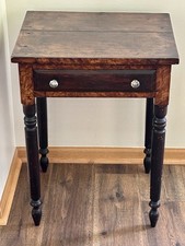 Antique 1850 American Empire Walnut Nightstand Burled Face Sandwich Glass Knobs picture