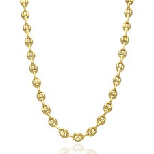 18K Yellow Gold Over Silver 7mm Puffed Anchor Mariner Chain (Solid Links) 16