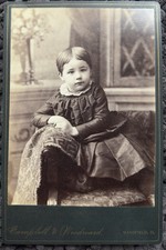 Antique 1880s Victorian Girl Cabinet Card Photo Campbell Woodward Mansfield Ohio picture