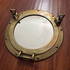 Vtg Solid Brass Porthole 11.5”Maritime Nautical Ship Boat Window Wall Mirror picture