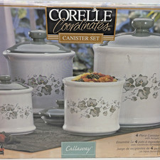 Vtg Callaway Coordinates Corelle Green Ivy Canister Set 4 Piece NOS Cottagecore picture