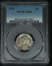 Jefferson Nickel. 1938 P. PCGS MS66. Lot # 9066-398-883 picture