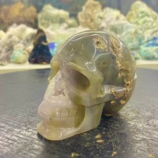1.13LB Natural Carved Agate Skull Reiki Quartz Crystal Skull Decor gift picture
