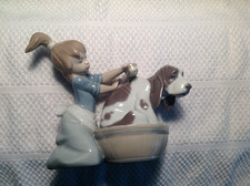 LLADRO PORCELAIN FIGURINE-BASHFUL BATHER-Model No. 5455-Little Girl Washing Dog picture