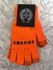 Chrome Hearts Touchscreen Knit Wrist Gloves Orange/Black Geometric One Size picture